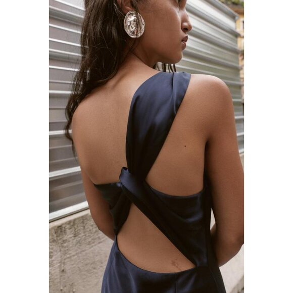 ZARA ASYMMETRIC SATIN EFFECT MIDI DRESS - Picture 4 of 8